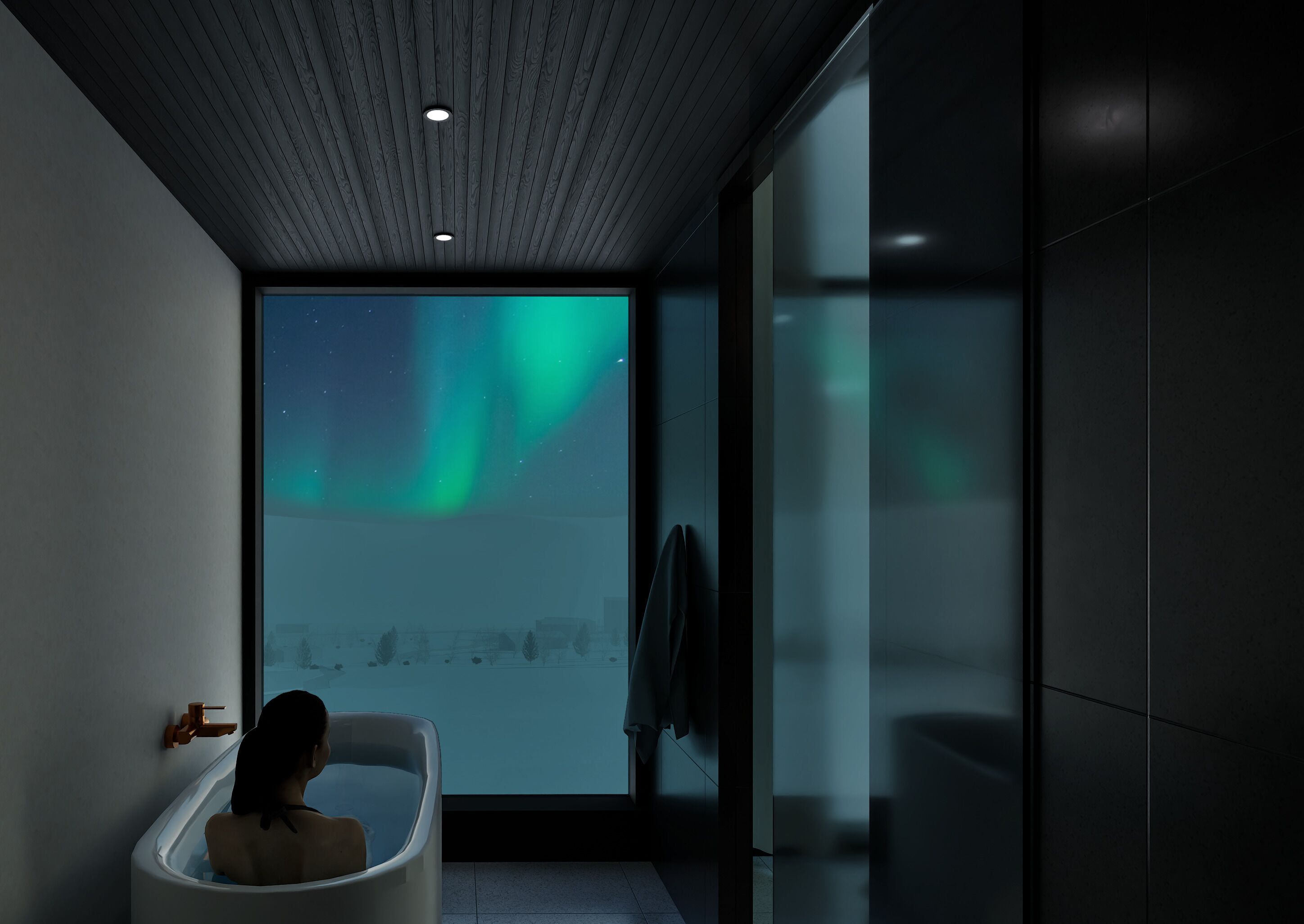 Aurora Suite with Sauna | Baño | Amenidades de baño gratuitas, secadora de cabello, piso con calefacción 