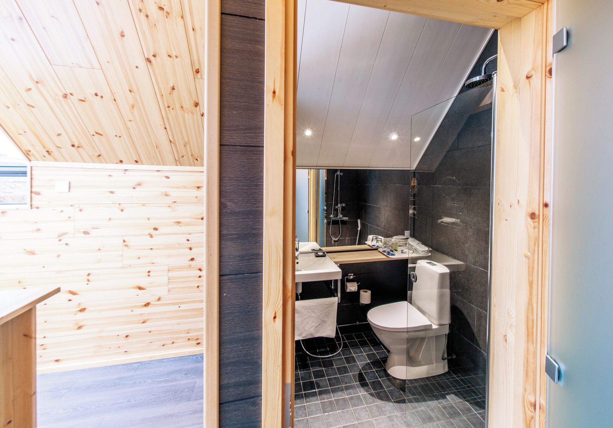 aurora cabin  | bathroom | free toiletries, hair dryer, heated floors, towels