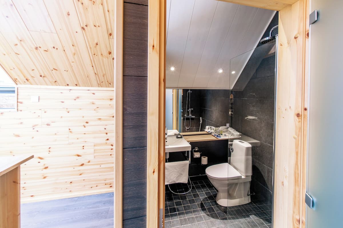 aurora cabin  | bathroom | free toiletries, hair dryer, heated floors, towels