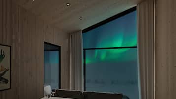 Aurora Suite with Sauna | Living area | 50-inch flat-screen TV with digital channels, TV