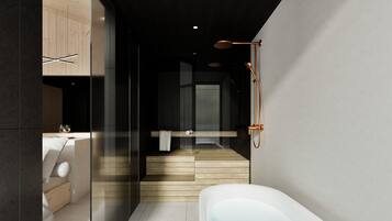 Aurora Suite with Sauna | Baño | Amenidades de baño gratuitas, secadora de cabello, piso con calefacción