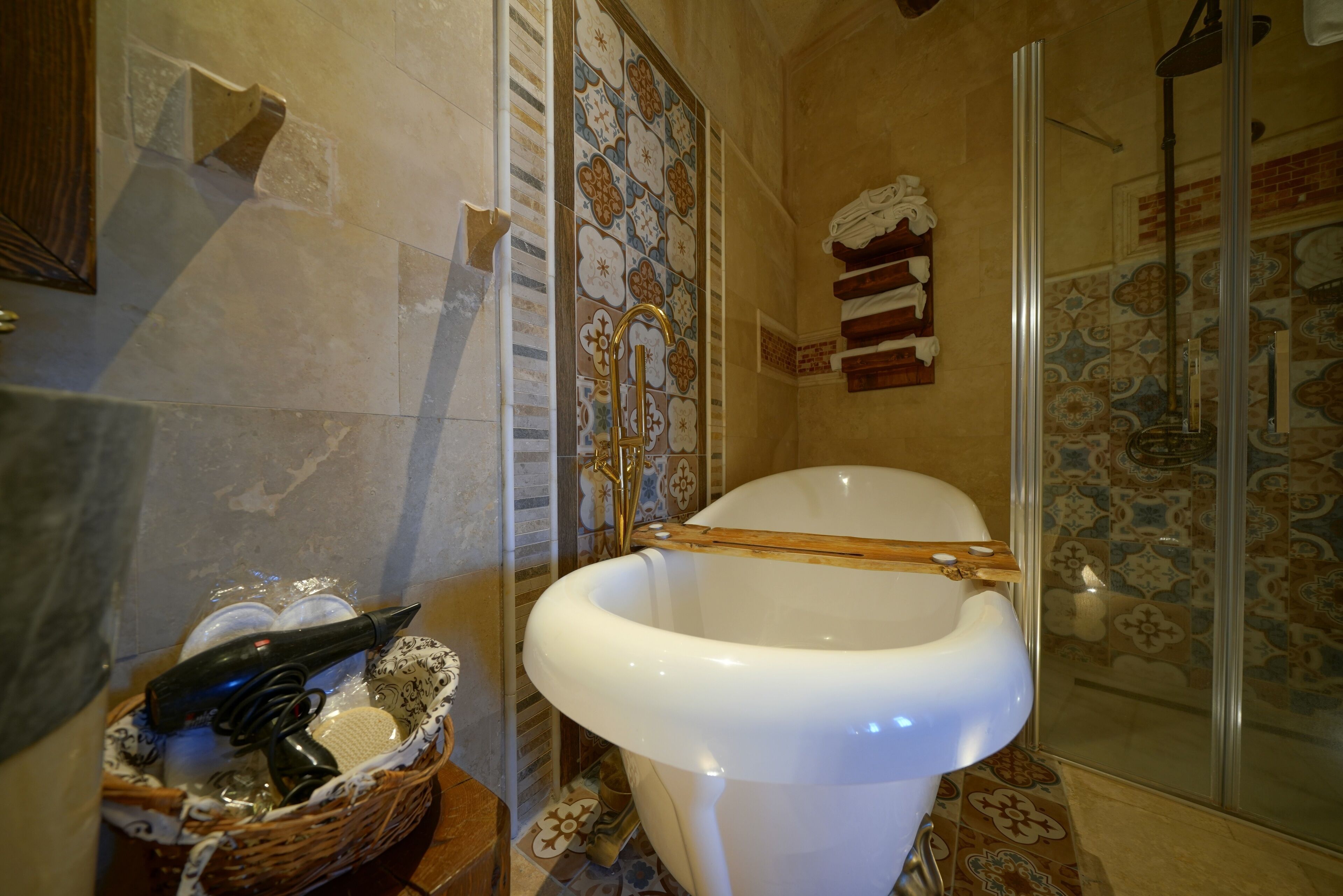 standard double room | bathroom | designer toiletries, hair dryer, bathrobes, slippers