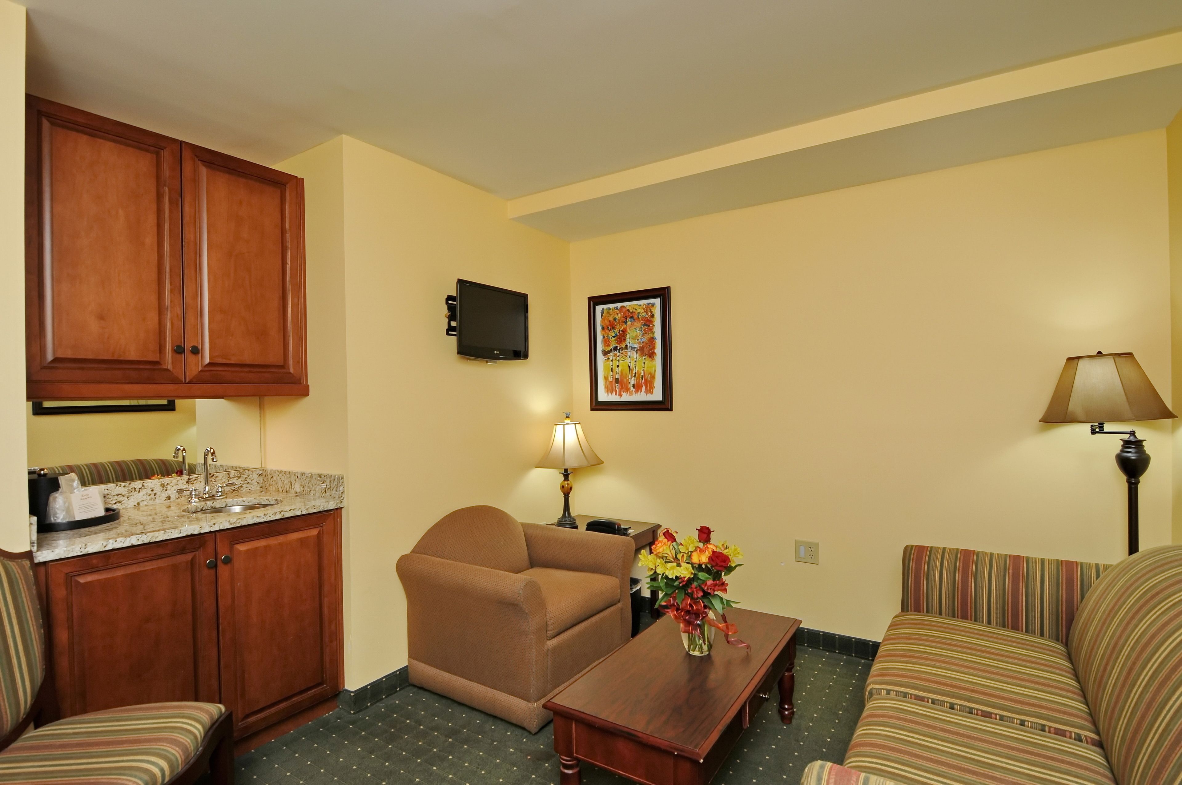 suite, 1 queen bed with sofa bed | living area | flat-screen tv