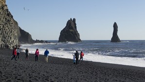 A beach with rocky formations and waves. - Lambastadir Guesthouse (Selfoss)