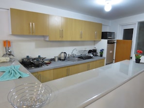 Apartament, 2 dormitoris, 2 banys (Terrace QW4) | Cuina privada | Frigorífic, microones, placa de cuina i rentaplats