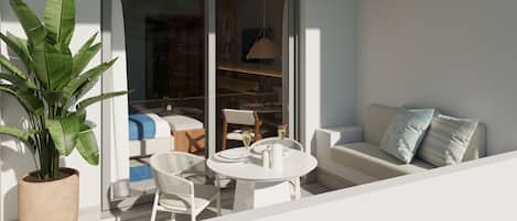 Premium kamer, 1 kingsize bed (Garden Terrace) | Luxe beddengoed, een kluis op de kamer, een strijkplank/strijkijzer
