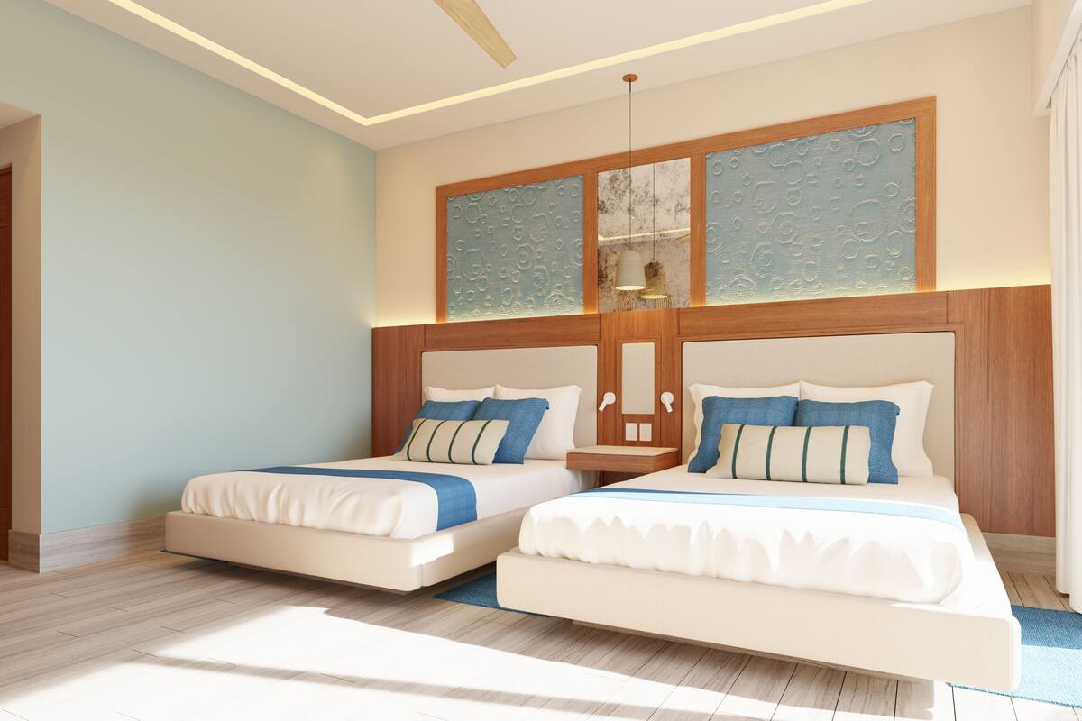 Habitación de lujo, 2 camas matrimoniales, vista al jardín | Ropa de cama de alta calidad y caja de seguridad en la habitación