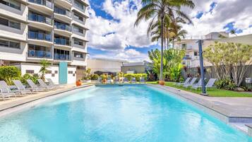 Outdoor pool, sun loungers