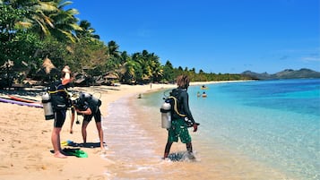 On the beach, white sand, scuba diving, snorkelling