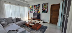 TV, DVD player, books, video library