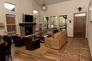 Smart TV, fireplace, video games, DVD player