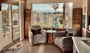 TV, fireplace, books