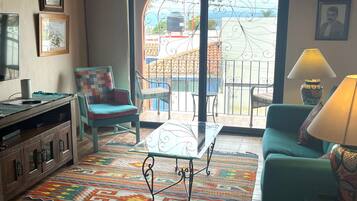 Smart TV, DVD player, books, video library