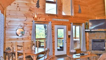 TV connectée, cheminée, livres, médiathÚque