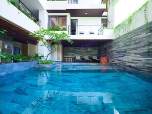 Outdoor pool, pool loungers