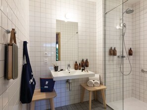 Suite, Terrace | Bathroom | Shower, rainfall showerhead, eco-friendly toiletries, hair dryer - MOB Hotel Lyon Confluence (Lyon)