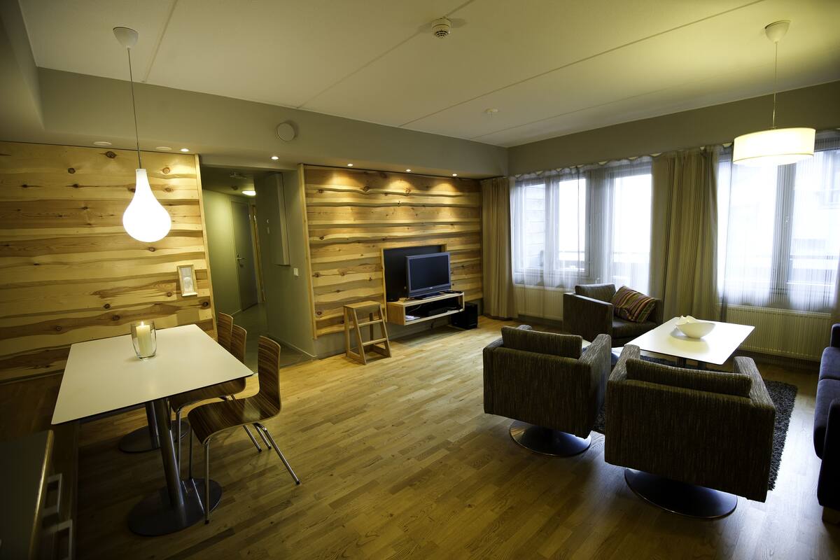 Two-bedroom apartment with sauna (4-6pers.) | Living area | Flat-screen TV, DVD player