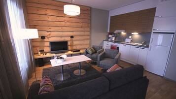 Two-bedroom apartment with sauna (3-5pers) | Living area | Flat-screen TV, heated floors