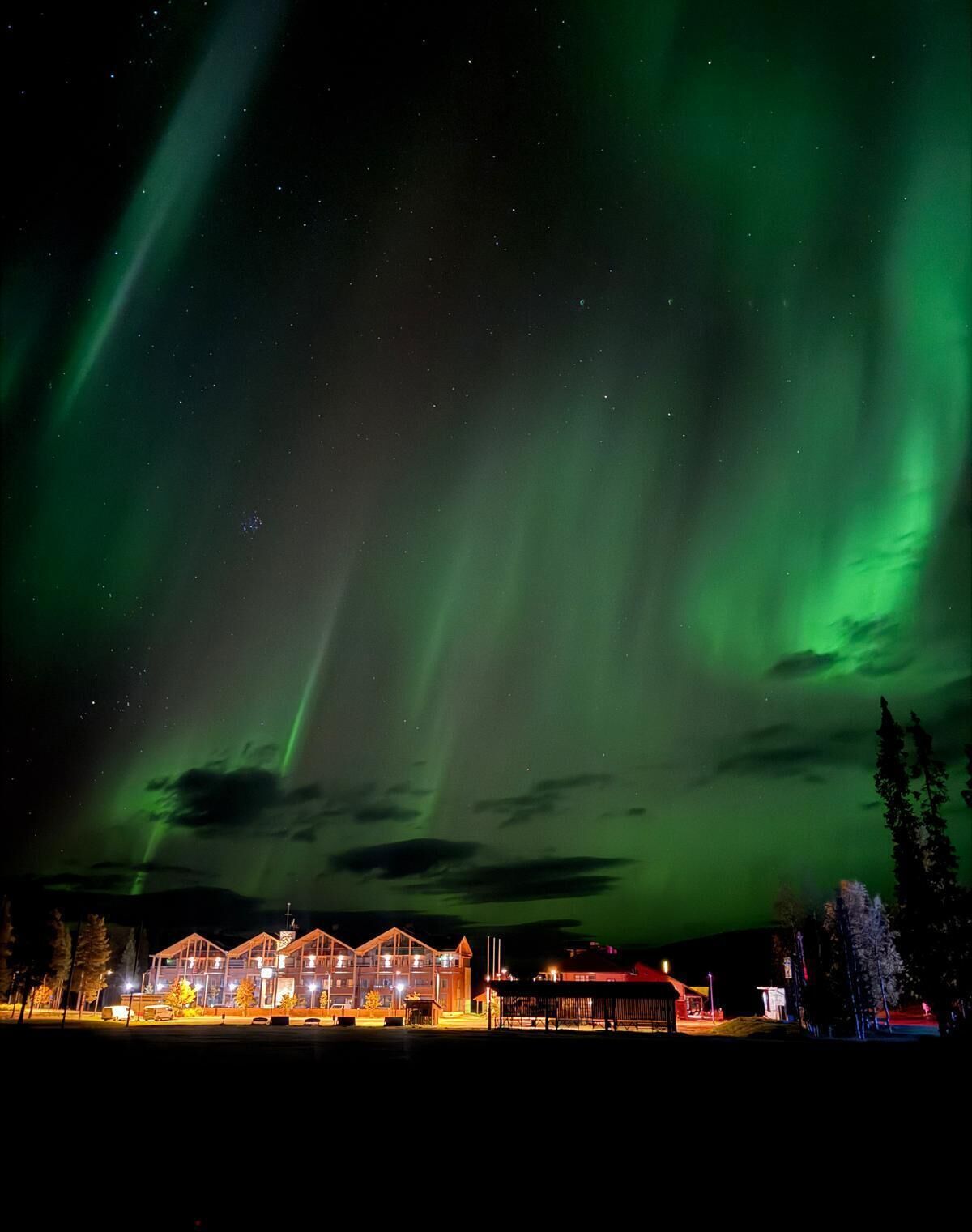 A hotel with a view of the Northern Lights.