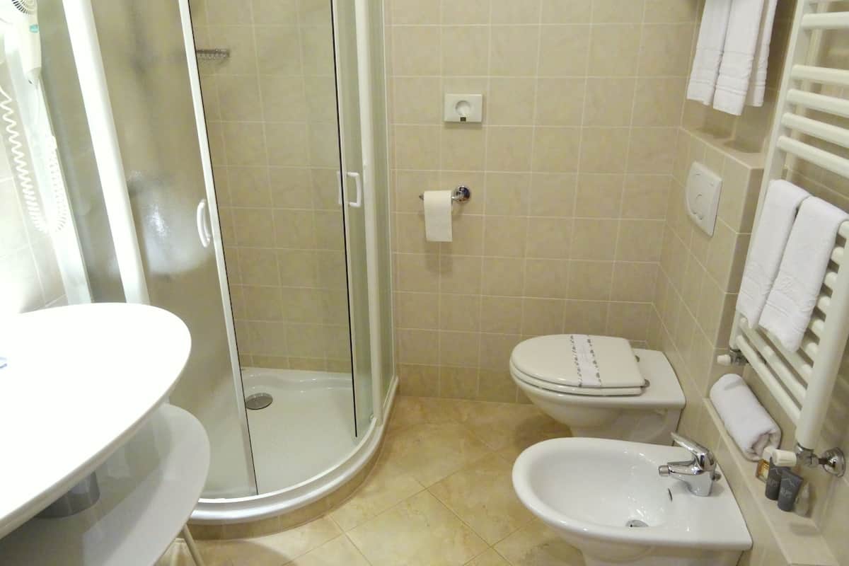 classic double or twin room | bathroom | shower, free toiletries, hair dryer, bidet