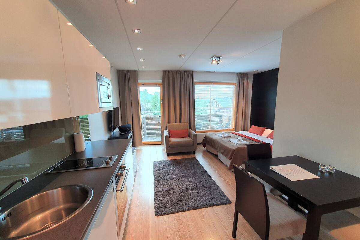 Premium Studio A12 - Mountain view, Sauna | 전용 주방 | 커피/티 메이커, 냉장고, 전자레인지, 오븐