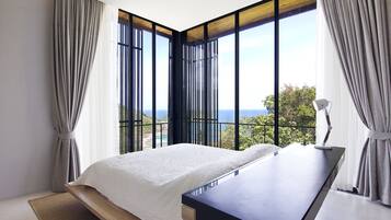 Luxury Villa, 4 Yatak Odası, Deniz Manzaralı | 4 yatak odası, Mısır pamuklu çarşaf takımı, kaliteli yatak takımı