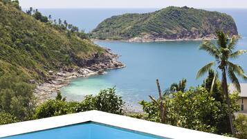 Outdoor pool, an infinity pool, free cabanas, sun loungers