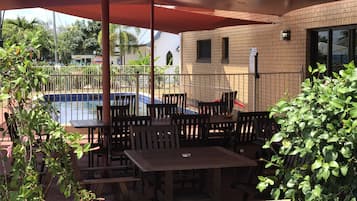 Outdoor pool, sun loungers