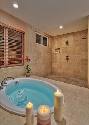 Combined shower/bathtub, hair dryer, towels, soap - Privacy In Paradise - Top Rated Vacation Home in West Maui (Lahaina)