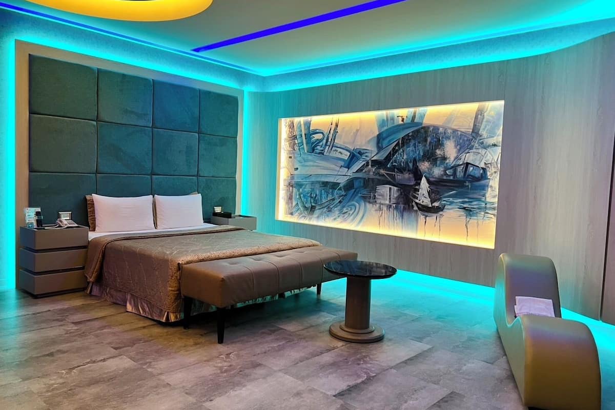 luxury double room | premium bedding, desk, blackout curtains, free wifi