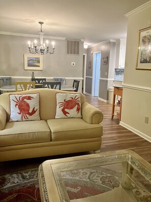 Flat-screen TV, DVD player, toys, books