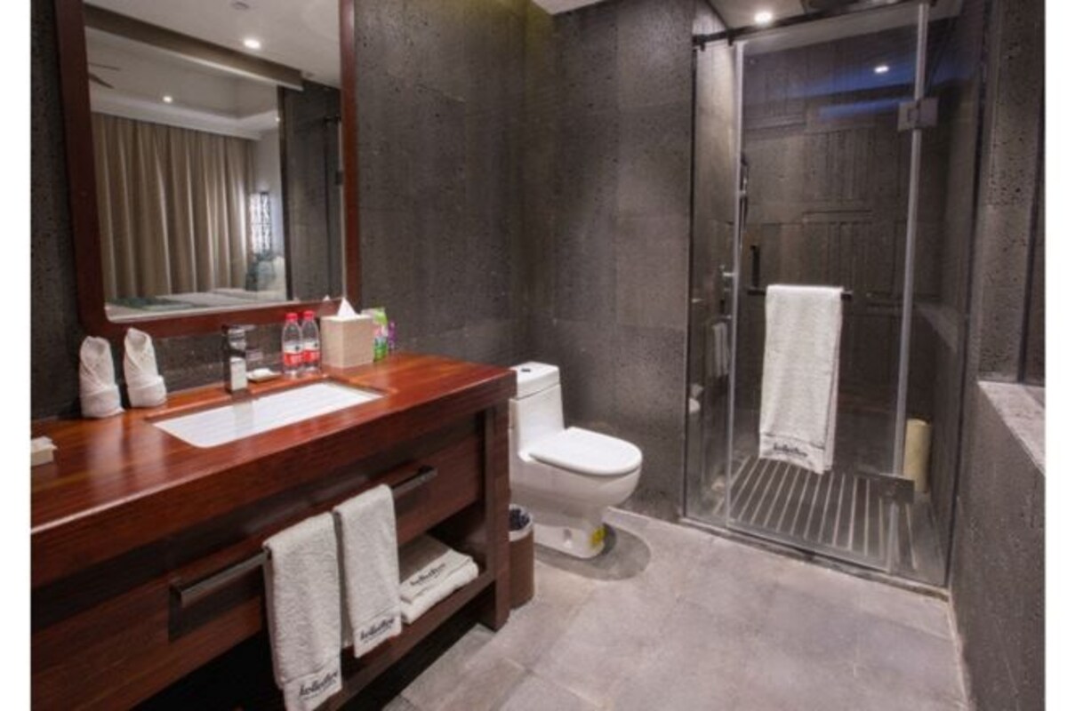 Bathroom | Shower, free toiletries, hair dryer, bathrobes