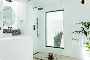 Tina con regadera, secadora de cabello, bidet, toallas