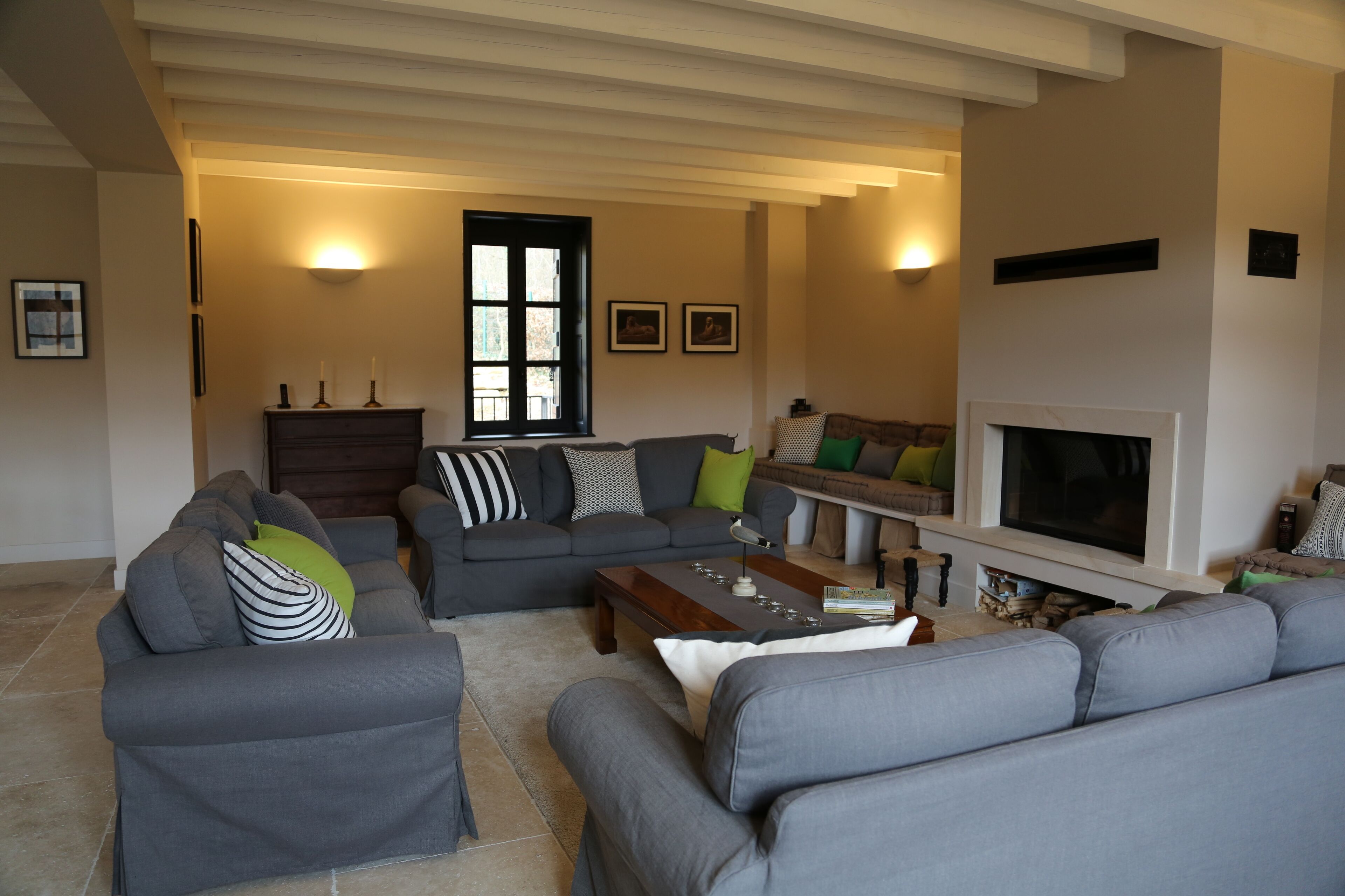 TV, fireplace, DVD player, table football