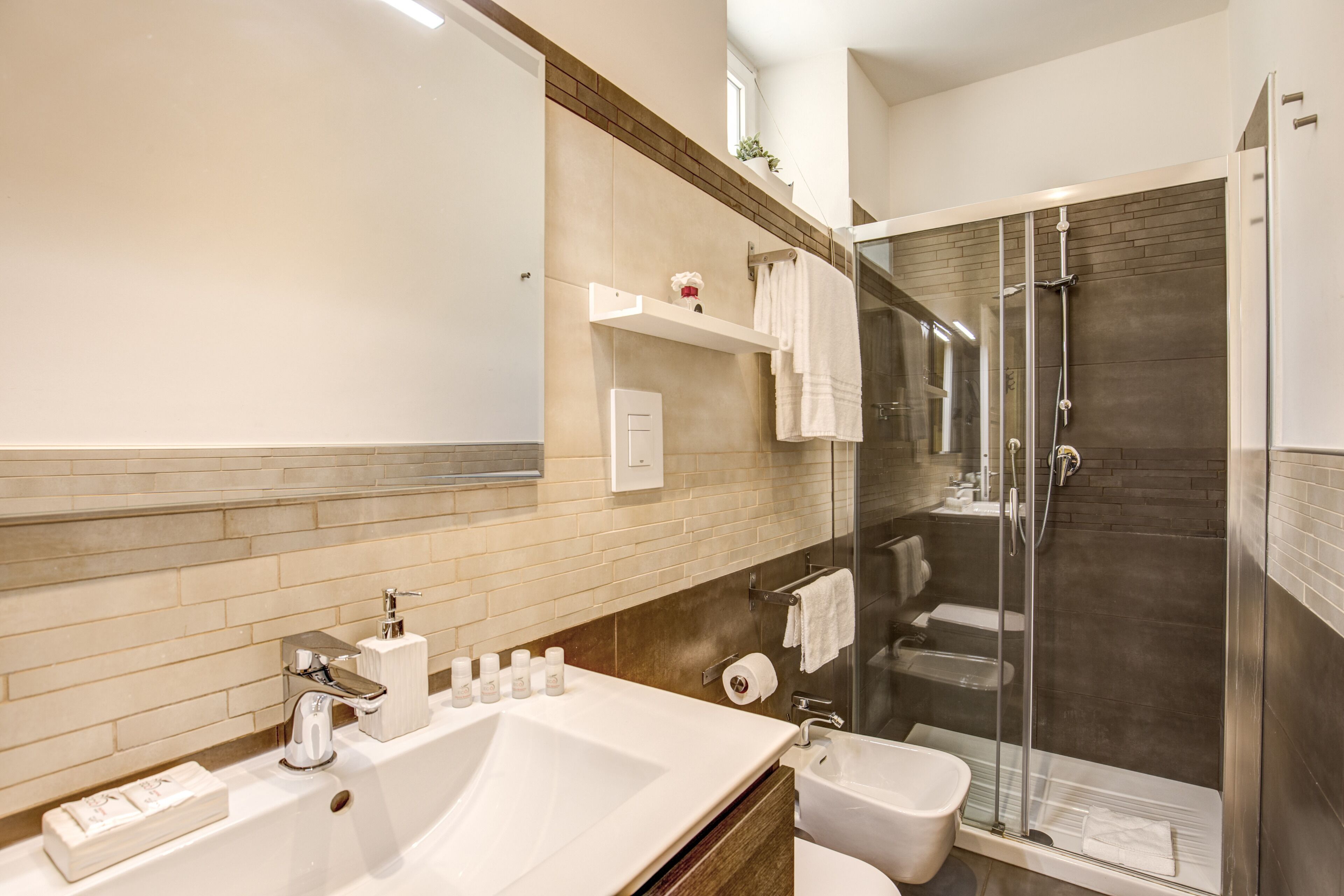Ducha, secador de pelo, bidet, toallas