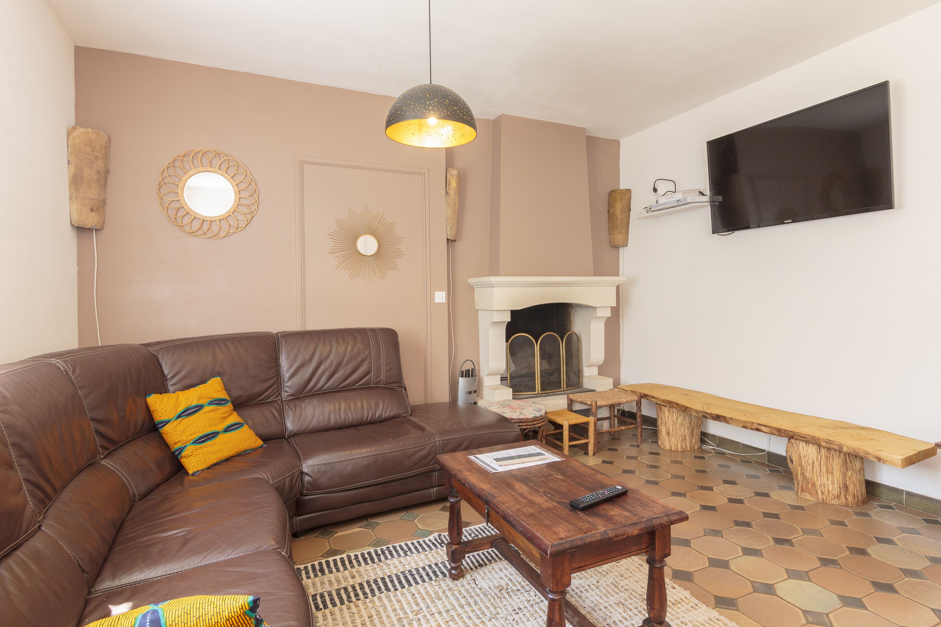TV, fireplace, DVD player, foosball
