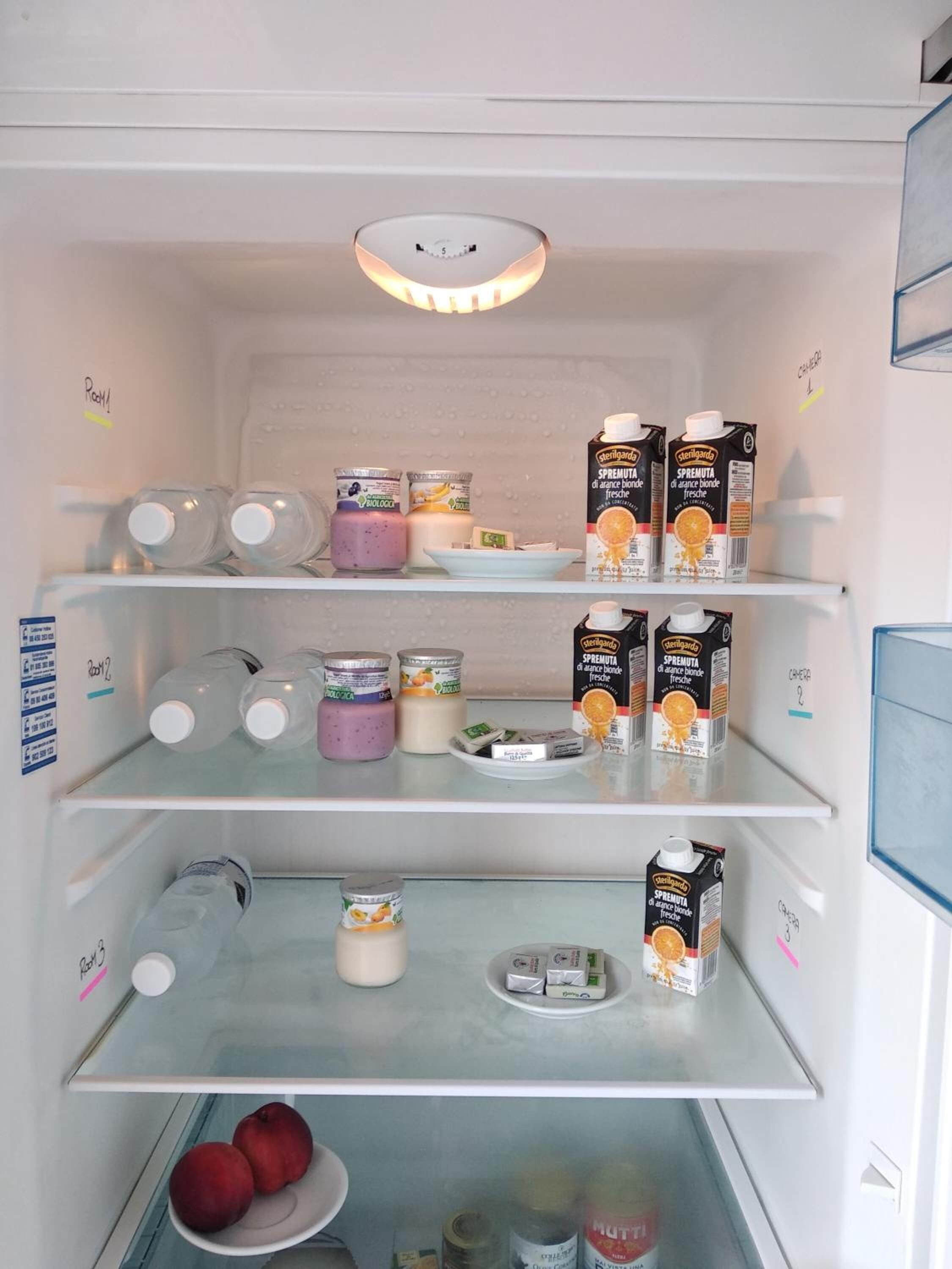 A refrigerator stocked with various dairy products, including milk and yogurt.