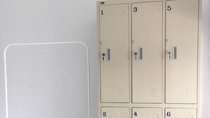A set of six beige lockers with numbers 1 to 6, arranged in two columns. - DKaYa Hostel (Takua Pa)