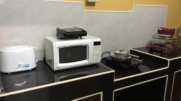 Fridge, microwave, coffee/tea maker