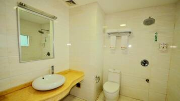 Shower, free toiletries, hair dryer, slippers