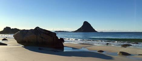On the beach, white sand, fishing