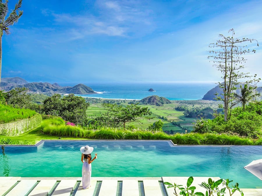 Outdoor pool, pool umbrellas, pool loungers