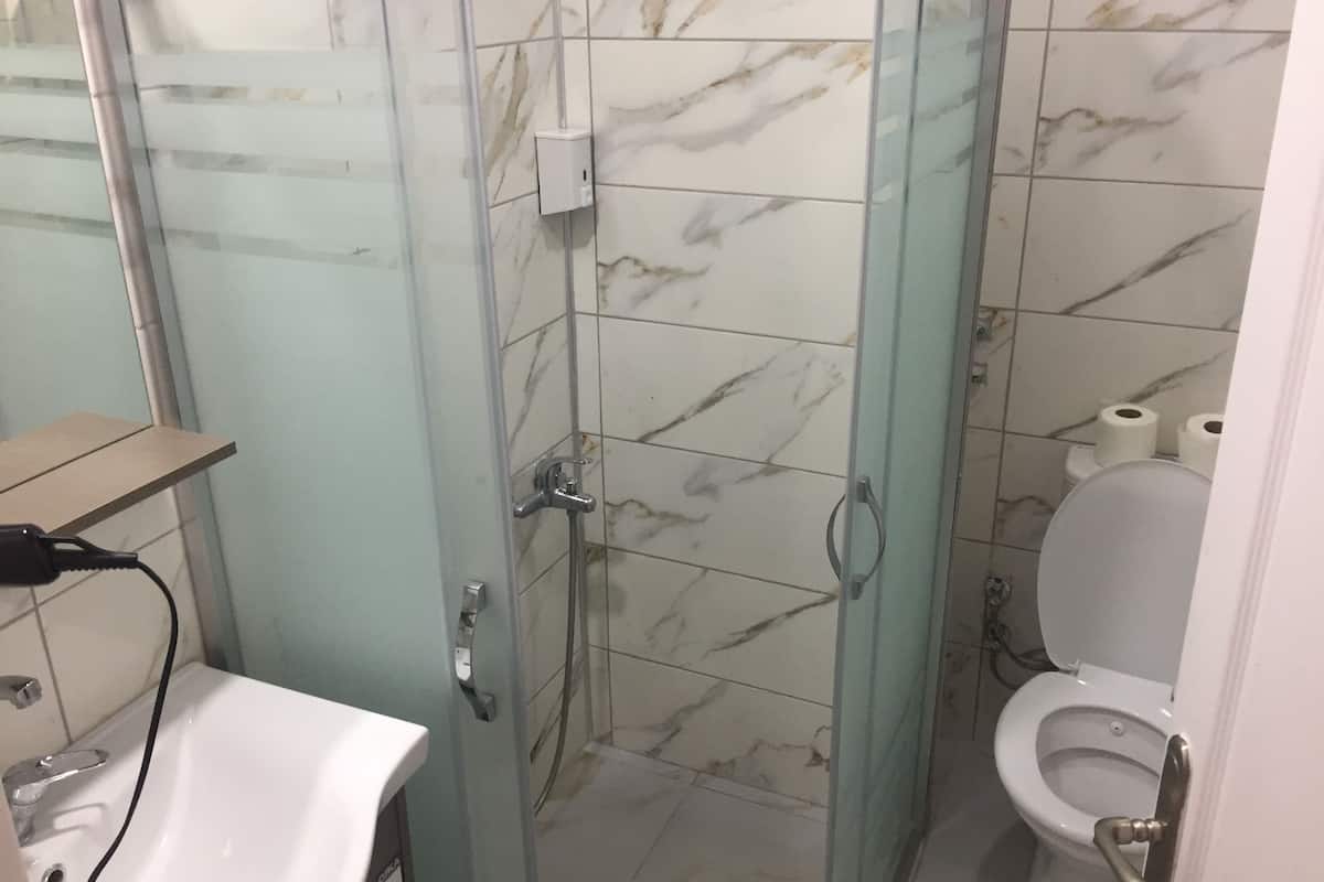 shower, free toiletries, hair dryer, slippers