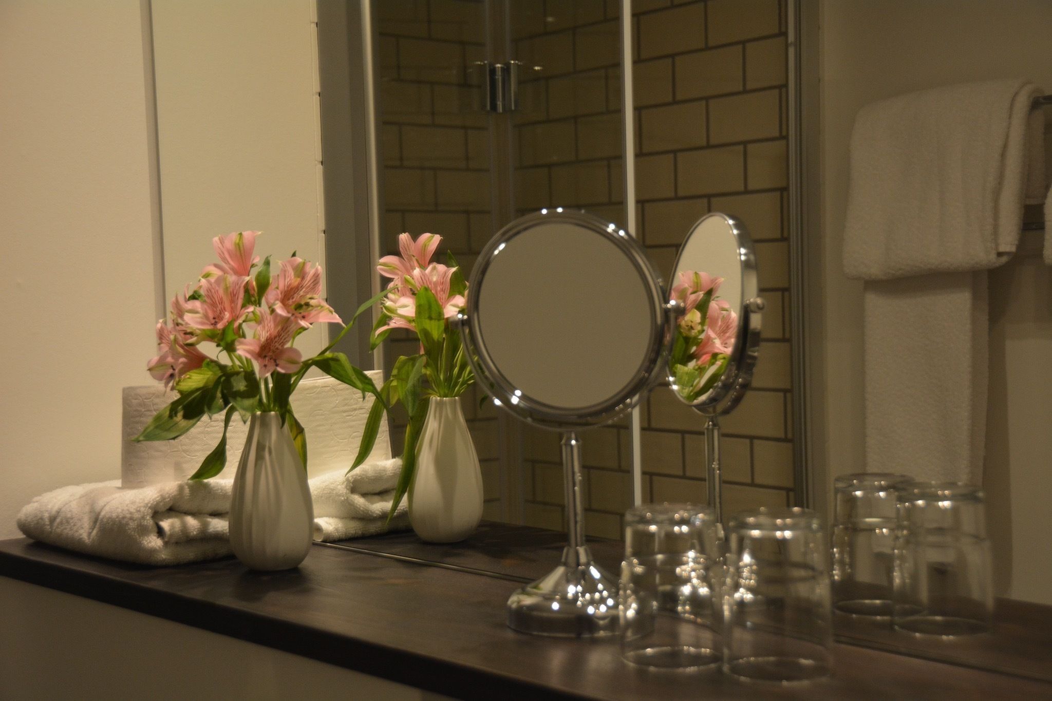 shower, free toiletries, hair dryer, towels