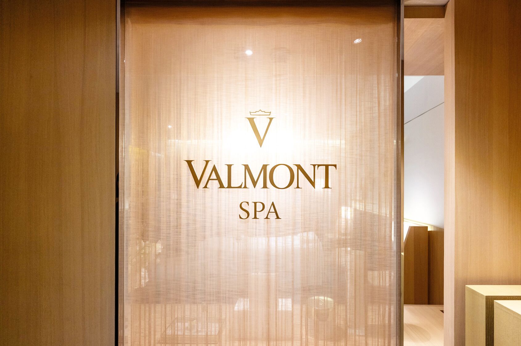 A spa entrance with a logo and name 'VALMONT SPA'.