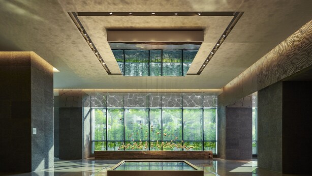 A spacious lobby with a reflective floor, large windows with a view of greenery, and a modern ceiling design. - THE AMNIS, a Luxury Collection Hotel, Kaohsiung (Kaohsiung)
