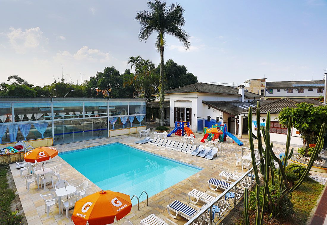 Outdoor pool, pool umbrellas, pool loungers