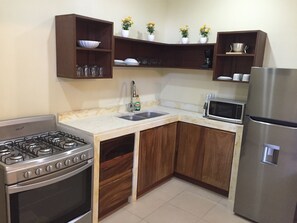 Frigorífico, microondas, horno y placa de cocina