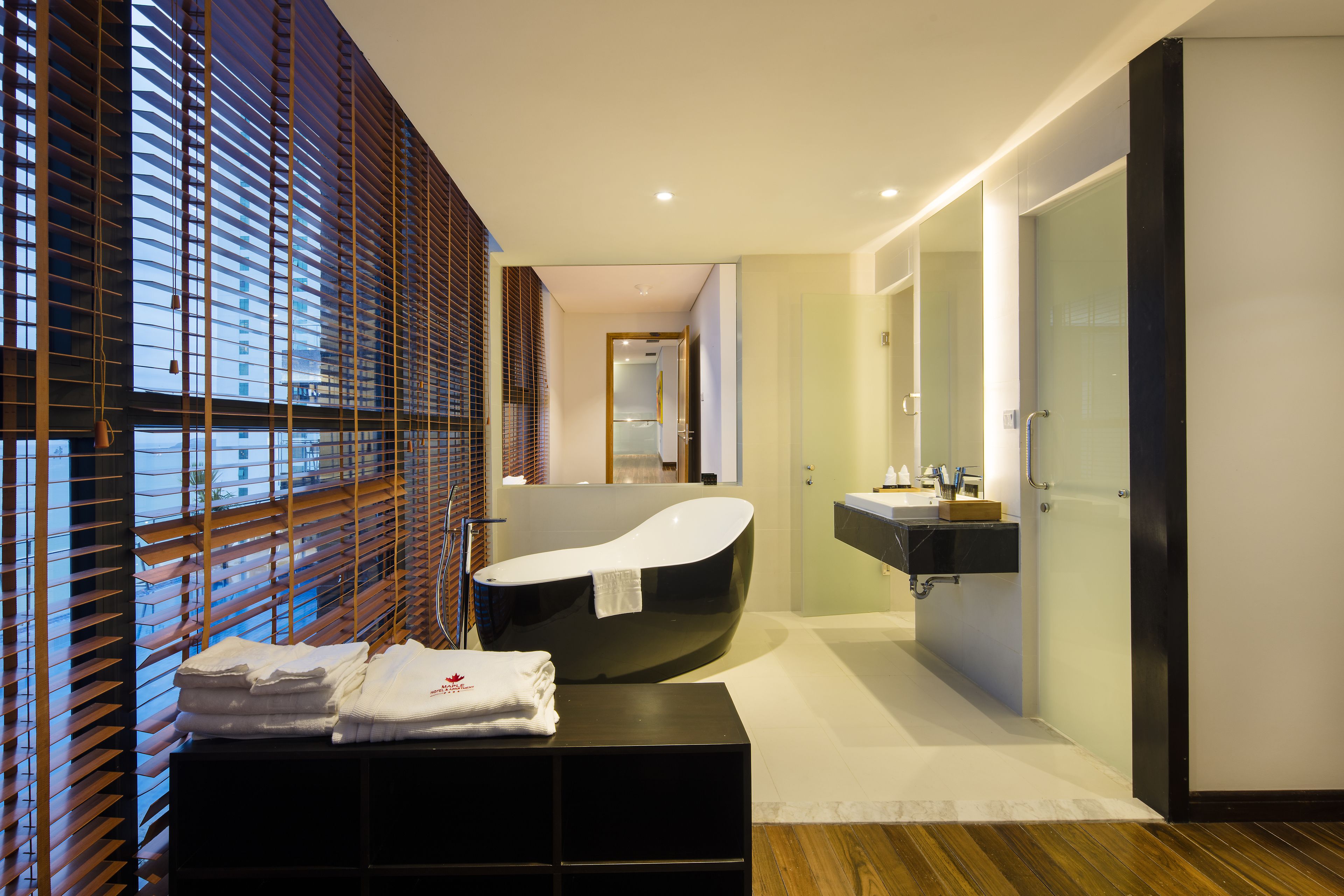 sky villa | bathroom | shower, free toiletries, hair dryer, bathrobes