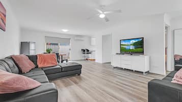 Echuca Moama Holiday Accommodation 1 | Living area | 50-inch TV with digital channels, Netflix, DVD player